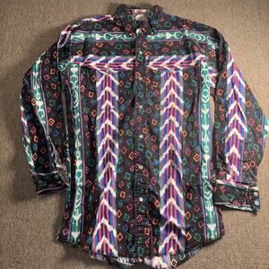 Vintage Men’s Saddlebrook Western Wear Button up Shirt Crazy Design Medium Rodeo